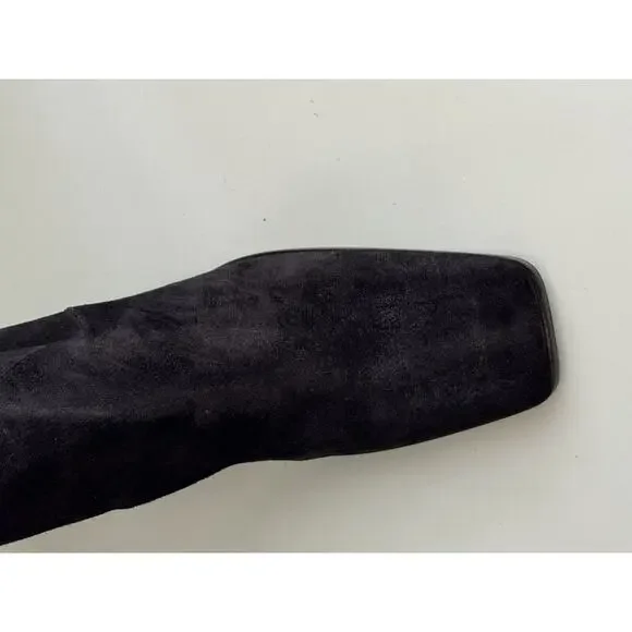 YVES SAINT LAURENT VTG Square Toe Black Suede Knee Boots Block Heels Sz 7.5 YSL - Picture 9 of 16